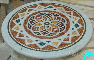 PIANO TAVOLO MOSAICO IN MARMI POLICROMI