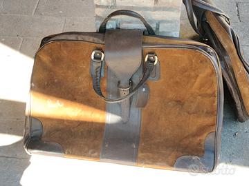 Coppia valigie vintage in pelle e camoscio