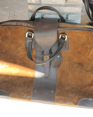 Coppia valigie vintage in pelle e camoscio