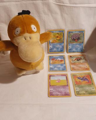 Pokemon-6 Carte Serie Fossil + Peluche Psyduck