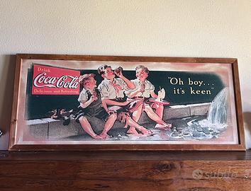 Quadro stile vintage Coca Cola con cornice in legn
