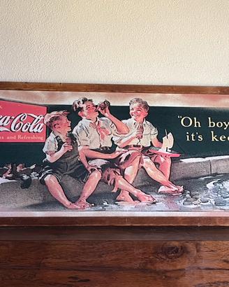 Quadro stile vintage Coca Cola con cornice in legn