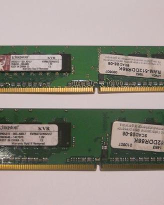 n.2 moduli Ram Kingston DDR2 512MB 667MHZ