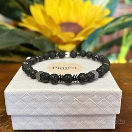 Bracciale uomo pietra lavica naturale 6mm, ematite