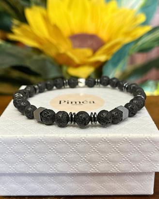 Bracciale uomo pietra lavica naturale 6mm, ematite