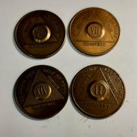 Lotto di 4 Monete in bronzo Alcolisti Anonimi RARE