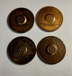 Lotto di 4 Monete in bronzo Alcolisti Anonimi RARE