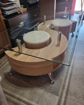 Tavolino da salotto rovere con  pouf