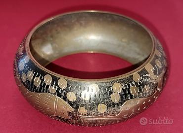 Bracciale etnico '900 in ottone inciso a mano