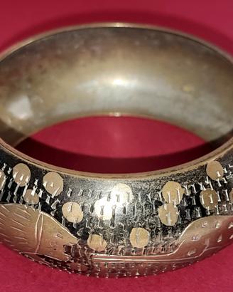 Bracciale etnico '900 in ottone inciso a mano
