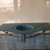 Lavabo in cristallo colore azzurro cm 122