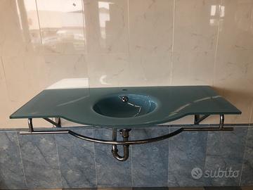Lavabo in cristallo colore azzurro cm 122