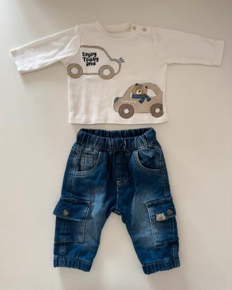 Set jeans + maglia a maniche lunghe neonato