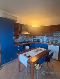 Cucina essenza di legno e laminato tinta blu