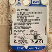  Hard Disk Western Digital WD1600BEVT Scorpio BLUE