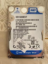  Hard Disk Western Digital WD1600BEVT Scorpio BLUE