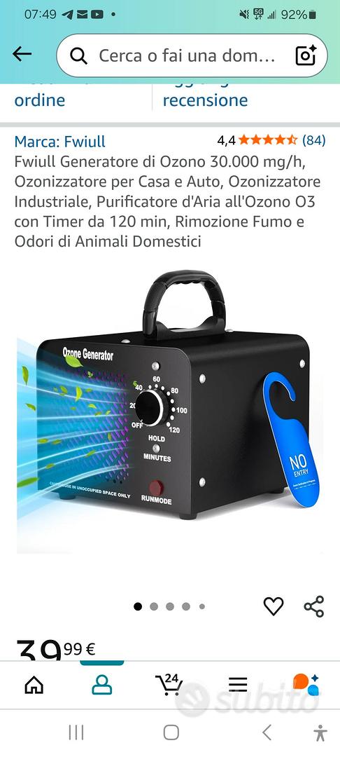 Generatore Di Ozono 30.000 Mg/h Fwiull - Purificatore D'Aria Per Casa E Auto, Timer 120 Minuti