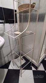 mobiletto bagno bianco, ferro battuto e vetro