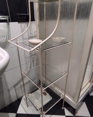 mobiletto bagno bianco, ferro battuto e vetro