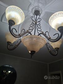 Lampadario ferro battuto  e vetro