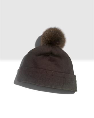 Cuffia il Lana 100% Fendi con pon pon in pelliccia