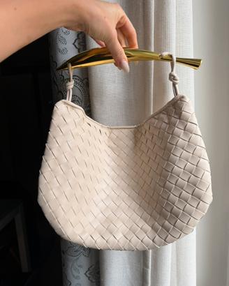 Borsa intrecciata con manico oro