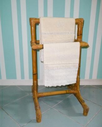 Porta asciugamani vintage in bambù intrecciato