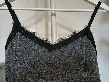 Canottiera in lurex argento e bordo pizzo tg. 44/L