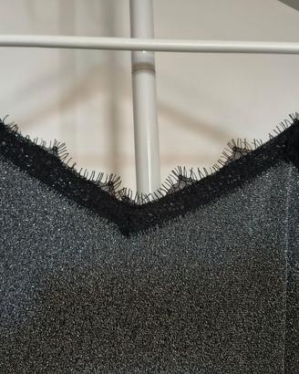 Canottiera in lurex argento e bordo pizzo tg. 44/L