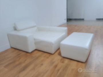 Divano Chaiselongue e Puff VERA PELLE Bianco 