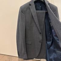 Abito grigio a righe classico, elegante, taglia 46