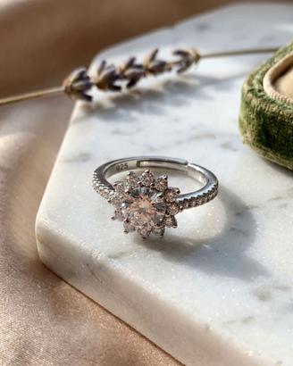 Anello Fiore di Luce Argento e Zirconi - Regolabil