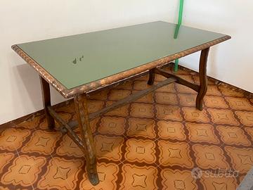 tavolo antico legno vetro verde