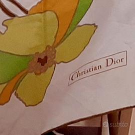 Foulard C. Dior Vintage Fiori verde su bian