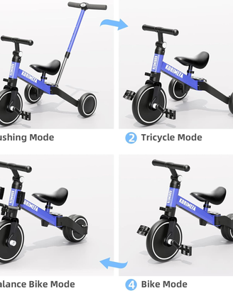 Triciclo 4 IN 1 - Per bambini 1-3 Anni