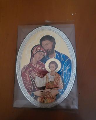 icona sacra famiglia oro e argento su legno 