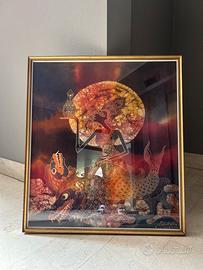 Grande quadro Batik indonesiano firmato 104x92 cm