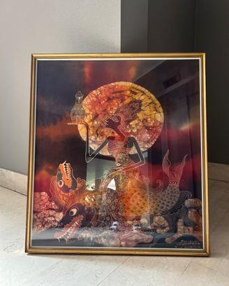 Grande quadro Batik indonesiano firmato 104x92 cm