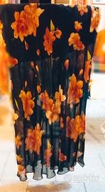 Gonna lunga nera a fiori arancioni 