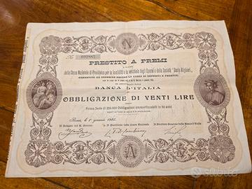 4 fogli Obbligazione di 20 Lire anno 1905