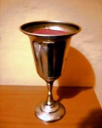 CALICE ANTICATO CON CANDELA ROSSA FUSA **NUOVO**
