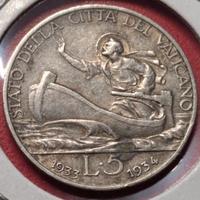 5 Lire 1933-1934 Pio XI Vaticano