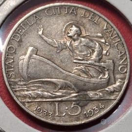 5 Lire 1933-1934 Pio XI Vaticano