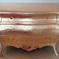 Trittico comò e comodini bombati foglia oro 