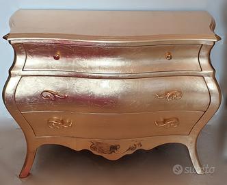 Trittico comò e comodini bombati foglia oro 