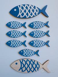 Set 9 Pesci Decorazioni legno - Stile Marino
