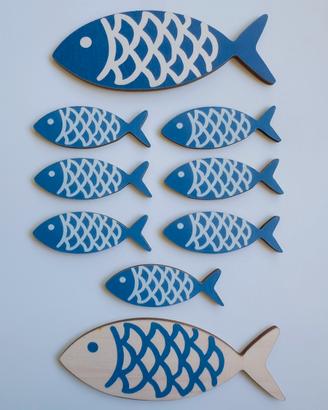 Set 9 Pesci Decorazioni legno - Stile Marino
