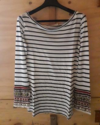 MAGLIA RIGHE MANICHE RICAMO "JUCCA" DONNA TAGLIA M