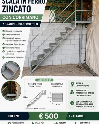 Scala in ferro zincato con corrimano 