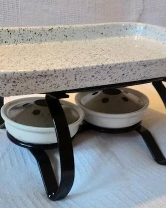 Vassoio pirofila in ceramica con 2 fornelletti